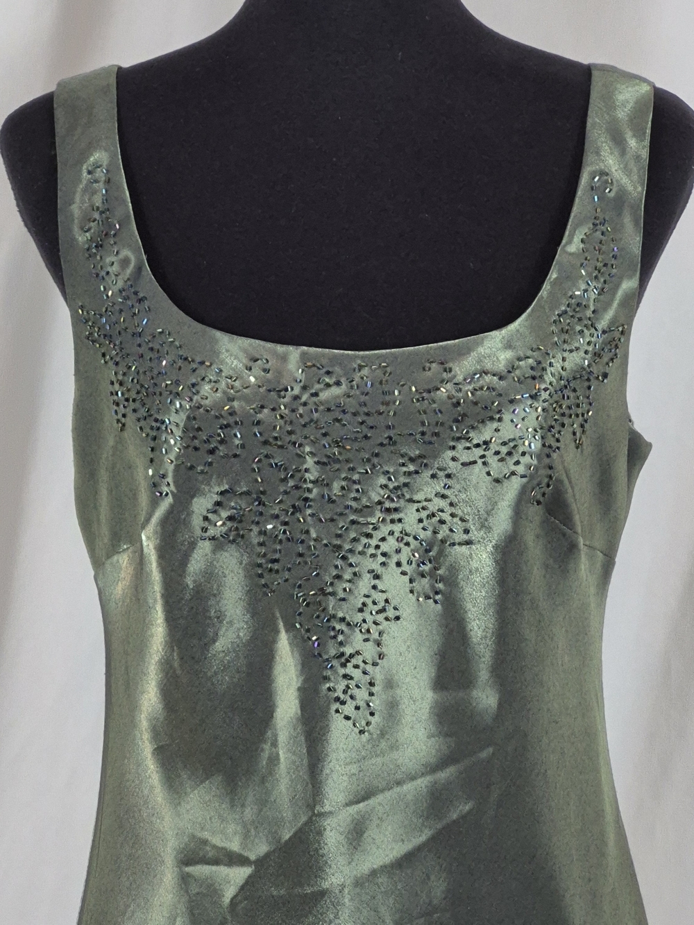 Alex Evenings Y2K Metallic Green Satin Gown w/ Matching Jacket - Vtg 14 / Mod 10 - Picture 5 of 16